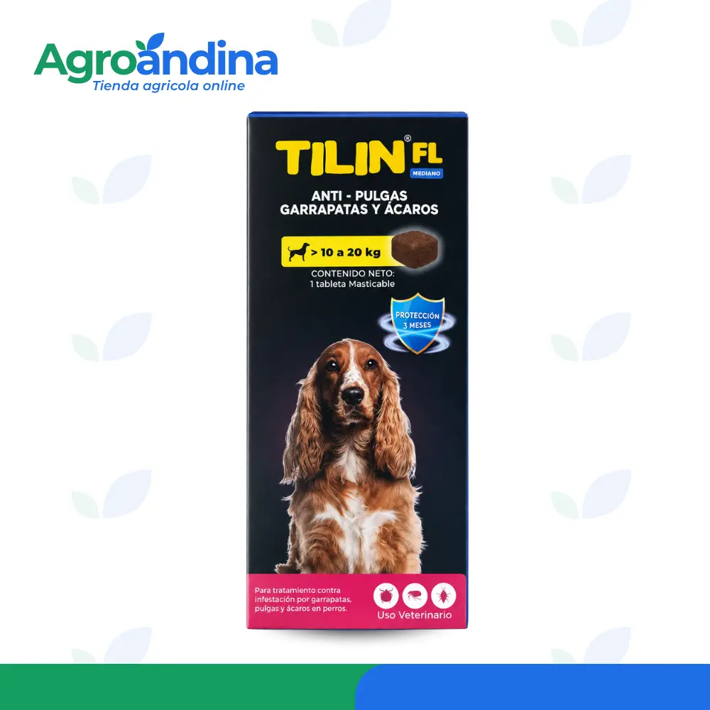 tilin-fl-mediano-perros-10-a-20-kg Tilin FL Mediano para perros de 10 a 20 kg, caja con una tableta